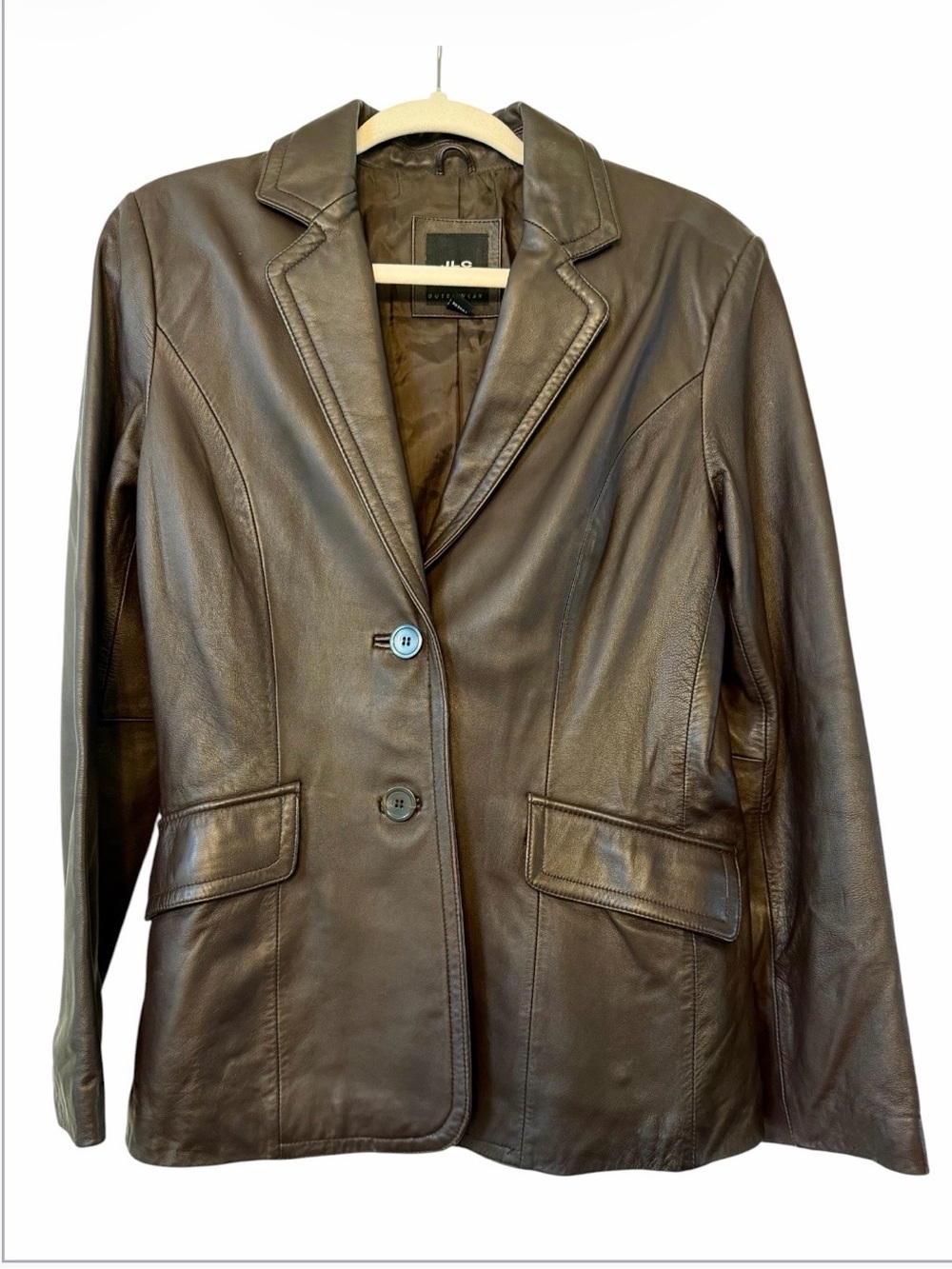 JLC Vintage Chocolate Brown Leather Blazer Jacket Size Small EUC